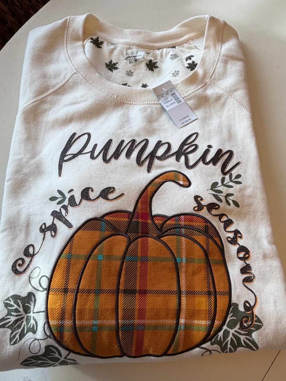 Cozy & Cute  Cream Pumpkin Plaid Graphic Sweatshirt XXL Maurice’s